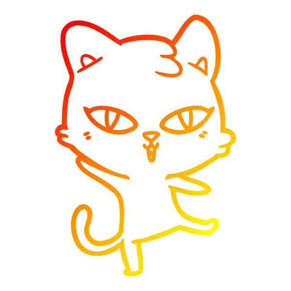 Línea de gradiente caliente dibujo dibujos animados gato — Vector de stock