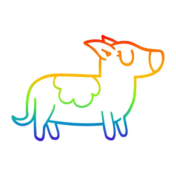 Rainbow gradient ligne dessin dessin animé chien heureux — Image vectorielle