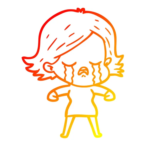 Warme kleurovergang lijntekening cartoon meisje huilen — Stockvector