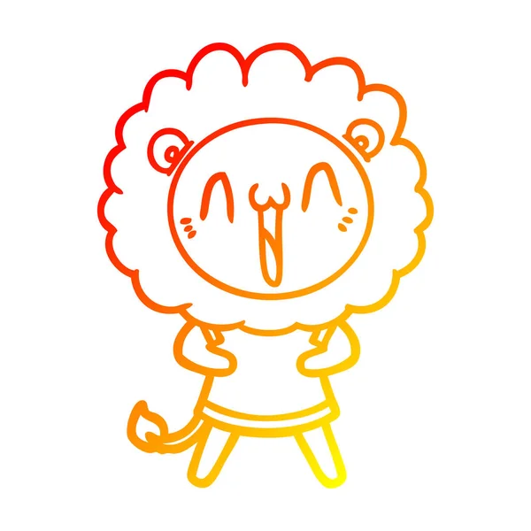 Warm gradient line drawing happy cartoon lion — Stock Vector