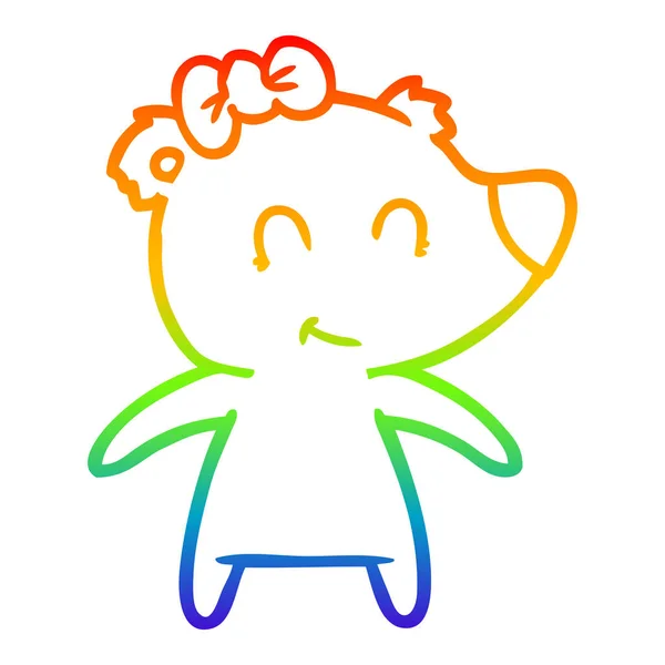 Rainbow gradient ligne dessin femelle ours dessin animé — Image vectorielle