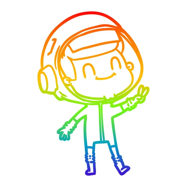 Duhový gradient čára kreslení šťastný kreslený astronaut — Stockový vektor