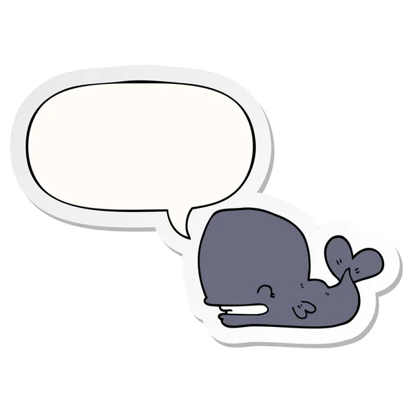 Cartoon walvis en toespraak bubble sticker — Stockvector