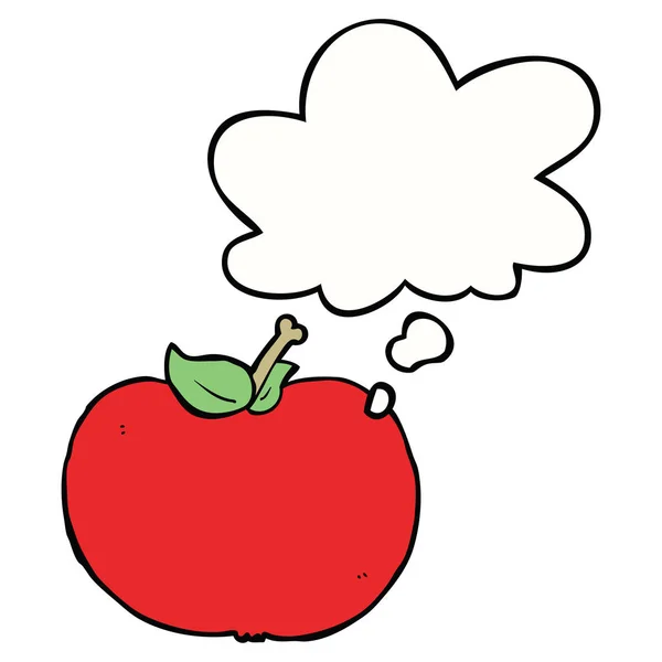 Manzana de dibujos animados y burbuja de pensamiento — Vector de stock