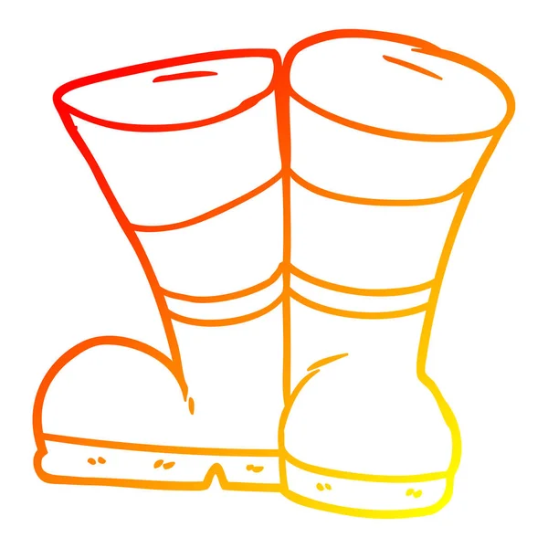 Warm gradient line drawing wellington boots cartoon — Stock Vector