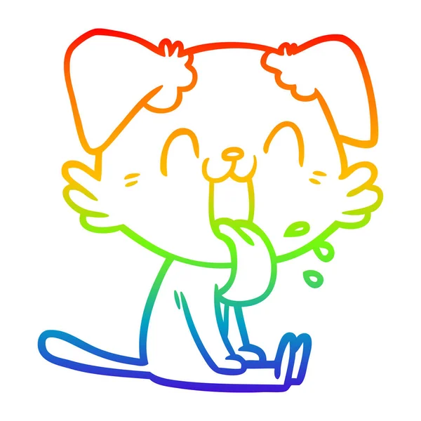 Rainbow gradient linje ritning tecknad flämtande hund — Stock vektor