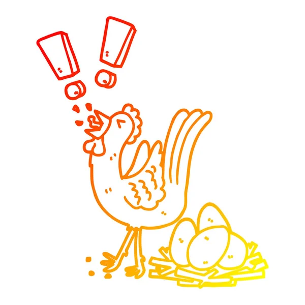 Línea de gradiente caliente dibujo dibujos animados gallina puesta huevo — Archivo Imágenes Vectoriales