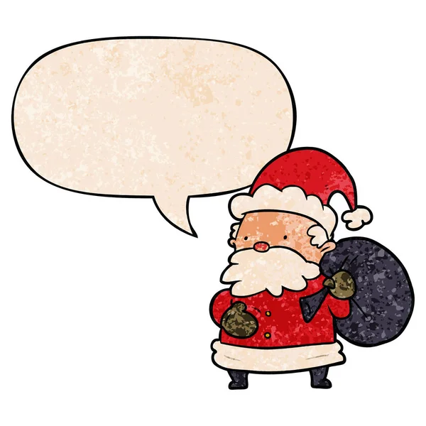 Dibujos animados Santa Claus y burbuja del habla en estilo de textura retro — Vector de stock
