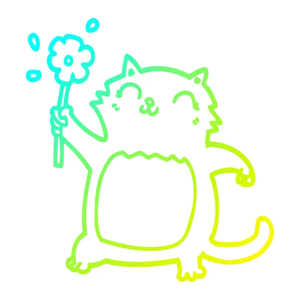 Linie de gradient rece desen animat pisica cu flori — Vector de stoc
