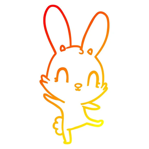 Warm gradient line drawing cute cartoon rabbit dancing — Stock Vector