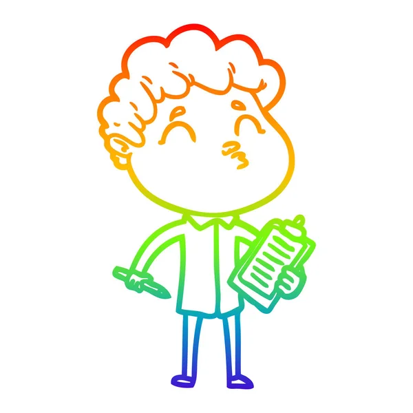 Regenboog gradiënt lijntekening cartoon man pouting — Stockvector