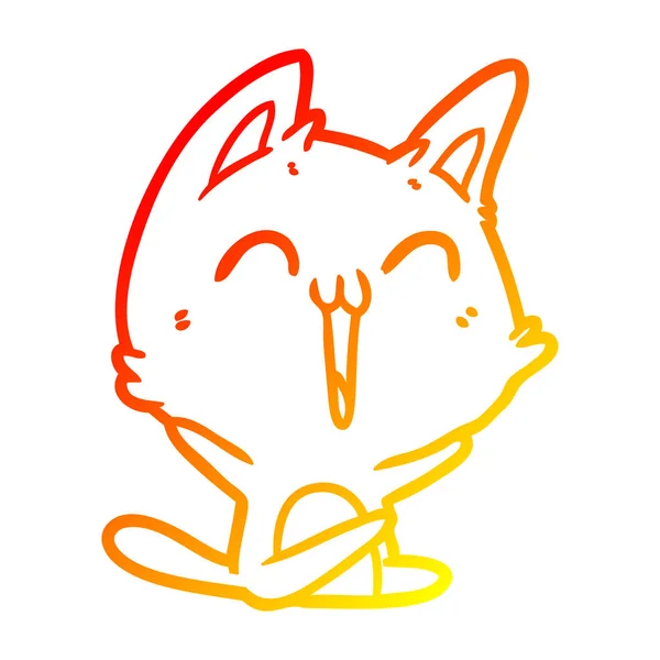 Chaud dégradé ligne dessin heureux dessin animé chat miauler — Image vectorielle