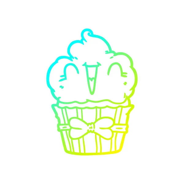 Linha gradiente frio desenho feliz cupcake desenhos animados — Vetor de Stock