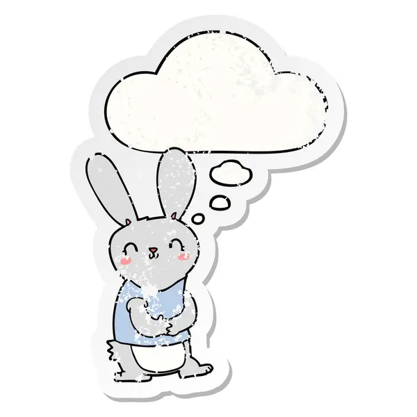 Schattig cartoon konijn en gedachte Bubble als een verdrietig versleten STIC — Stockvector