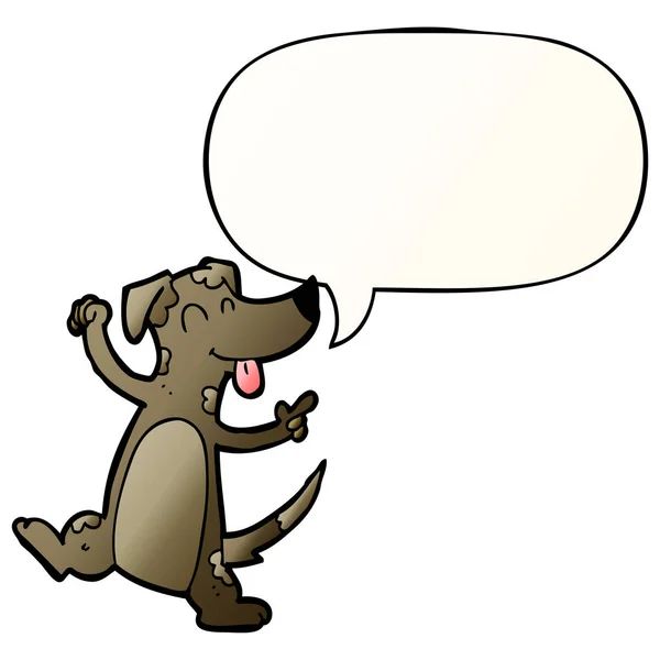 Pies taniec kreskówki i bańka mowy w gładkim stylu gradientu — Wektor stockowy