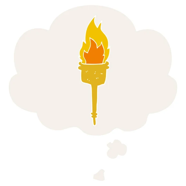 Мультяшный пылающий факел и мыльный пузырь в стиле ретро — стоковый вектор