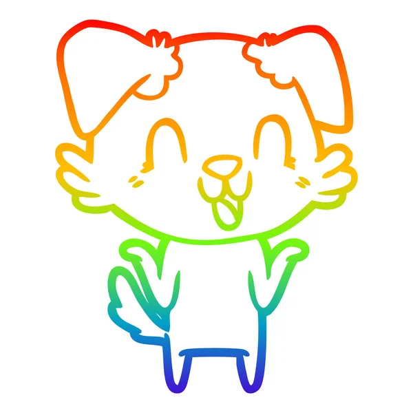 Rainbow gradient ligne dessin rire dessin animé chien haussant les épaules sho — Image vectorielle