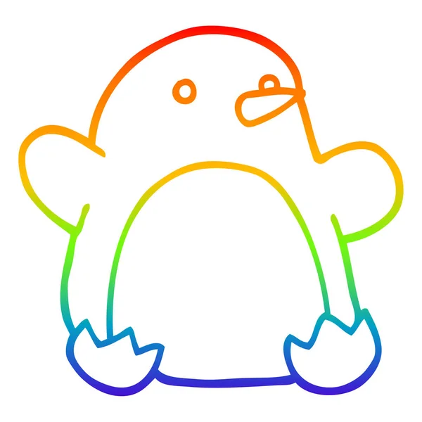 Regenboog gradiënt lijntekening cartoon kerst pinguïn — Stockvector