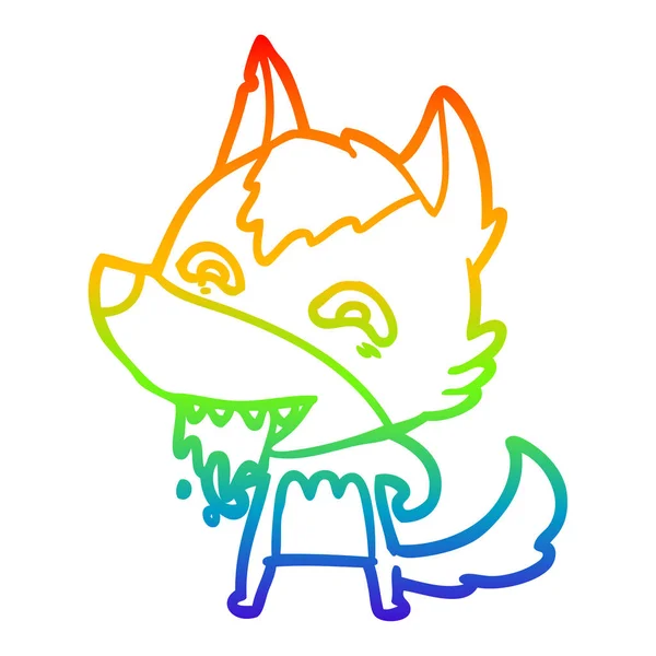 Regenbogen Gradientenlinie Zeichnung Cartoon hungriger Wolf — Stockvektor