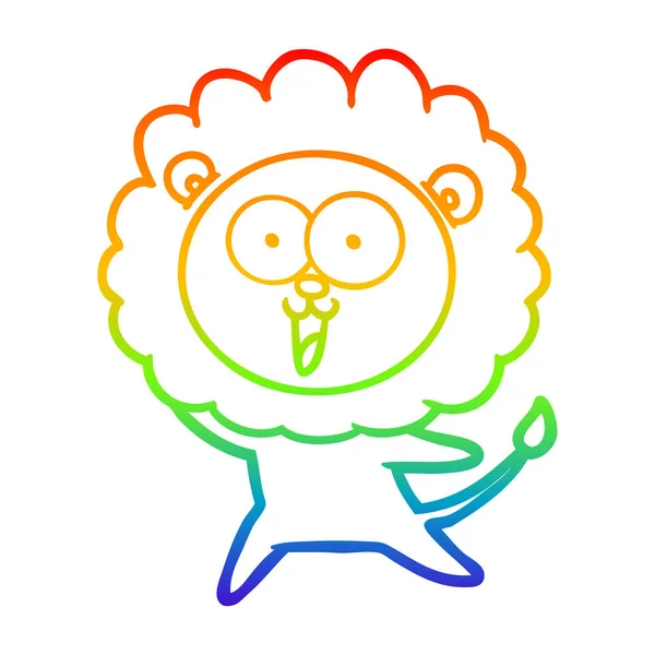 Rainbow gradient ligne dessin heureux dessin animé lion — Image vectorielle