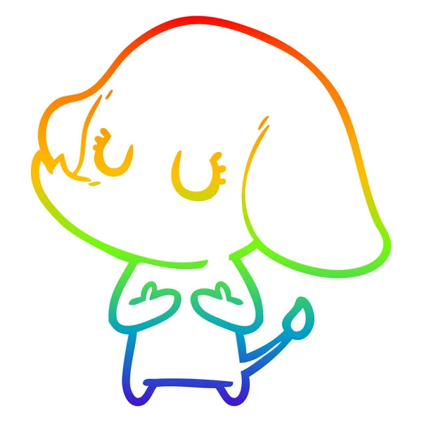 Linea gradiente arcobaleno disegno carino cartone animato elefante — Vettoriale Stock