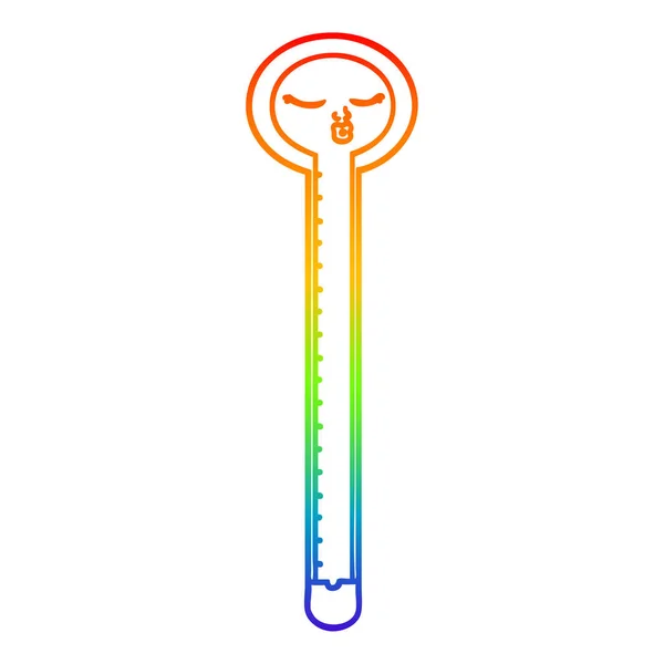 Rainbow gradient line drawing cartoon thermometer — Stock Vector