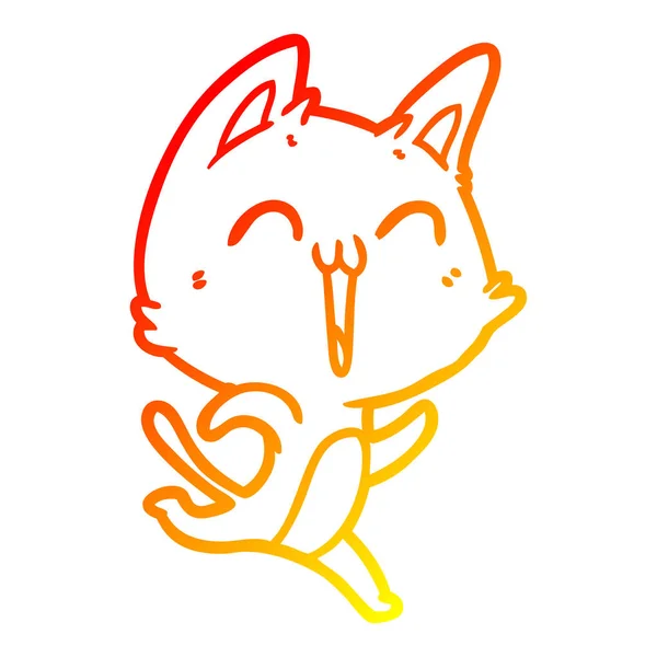 Linha gradiente quente desenho feliz desenho animado gato —  Vetores de Stock