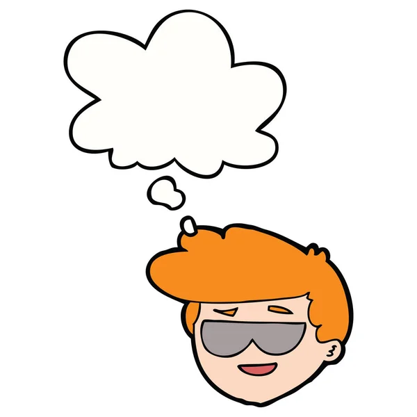 Cartoon-Junge mit Sonnenbrille und Gedankenblase — Stockvektor