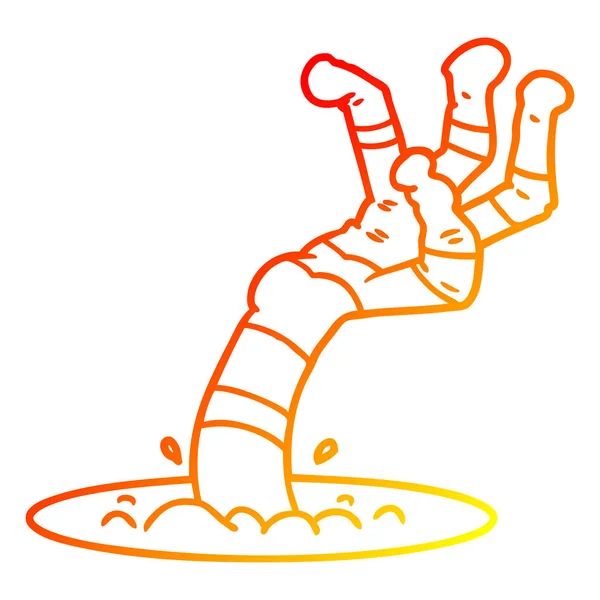 Warm gradient line drawing cartoon spooky monster hand — Stock Vector