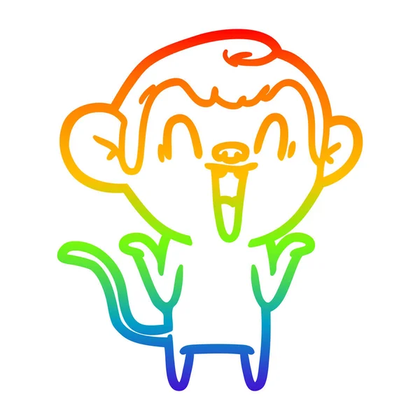 Arco iris gradiente línea dibujo dibujos animados riendo mono — Vector de stock