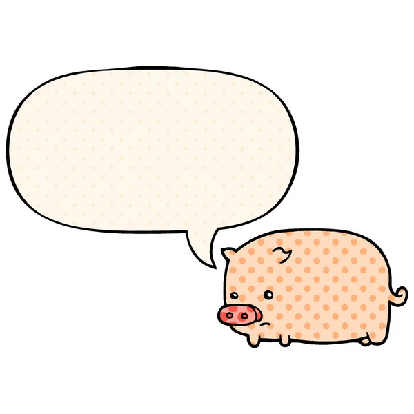 Porco de desenho animado bonito e bolha de fala em estilo de quadrinhos — Vetor de Stock