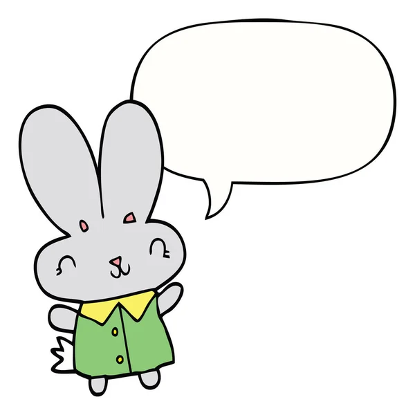 Mignon dessin animé minuscule lapin et bulle de parole — Image vectorielle