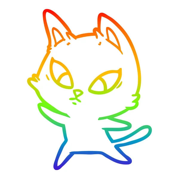 Arco iris gradiente línea dibujo confundido dibujos animados gato — Vector de stock