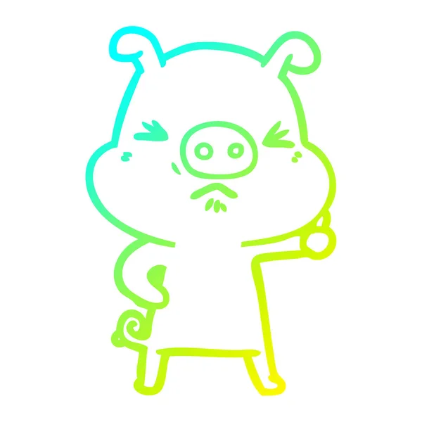 Froid gradient ligne dessin dessin animé cochon en colère — Image vectorielle