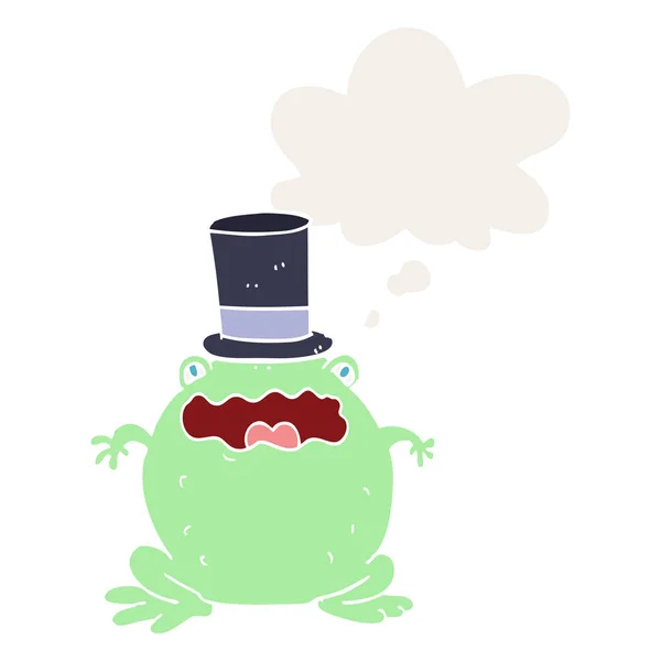 Cartoon toad wearing top hat and thought bubble in retro style — Stock Vector