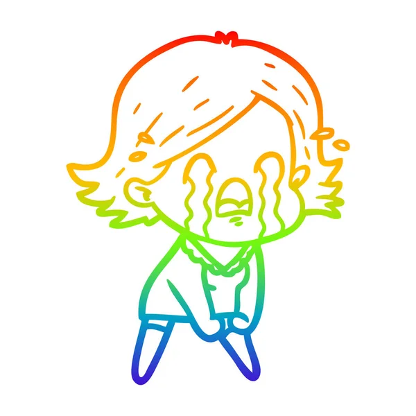 Rainbow gradient ligne dessin dessin femme dessin animé pleurer — Image vectorielle