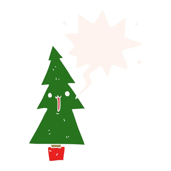 Рождественская елка и речевой пузырь в стиле ретро — стоковый вектор