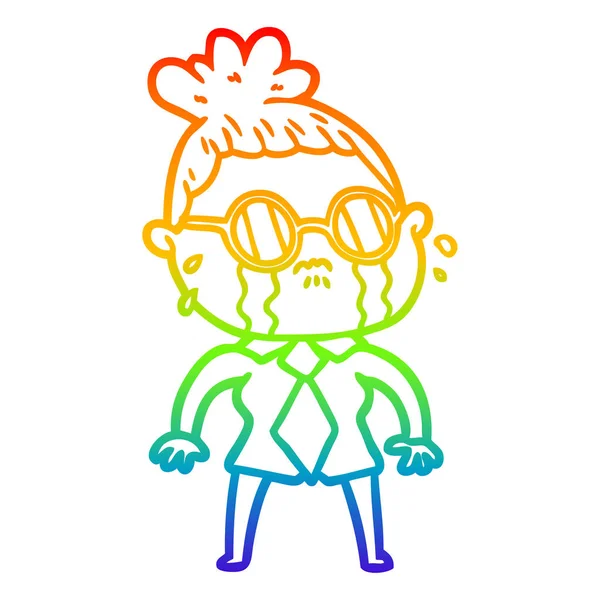 Rainbow gradient ligne dessin dessin animé pleurer femme porter spect — Image vectorielle