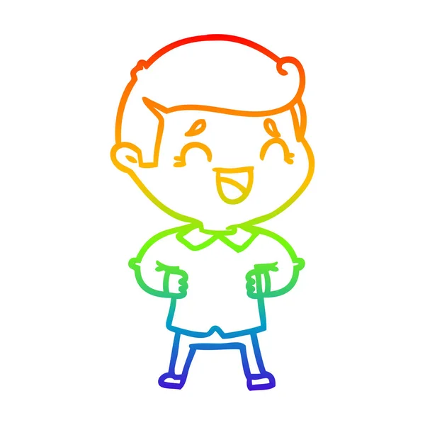 Arco iris gradiente línea dibujo dibujos animados riendo hombre — Vector de stock