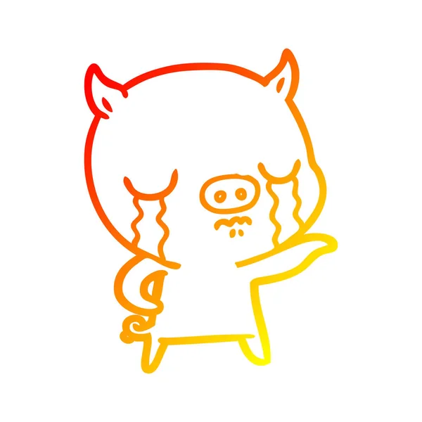 Chaud dégradé ligne dessin dessin dessin animé cochon pleurer pointage — Image vectorielle