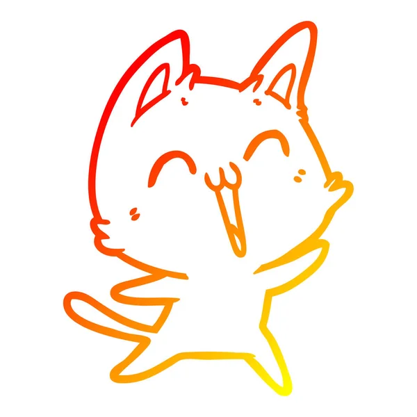 Chaud dégradé ligne dessin heureux dessin animé chat — Image vectorielle
