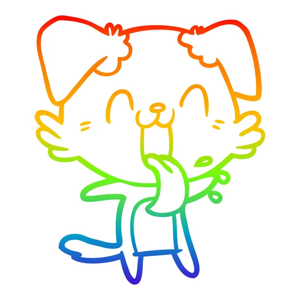Linea gradiente arcobaleno disegno fumetto ansimando cane — Vettoriale Stock