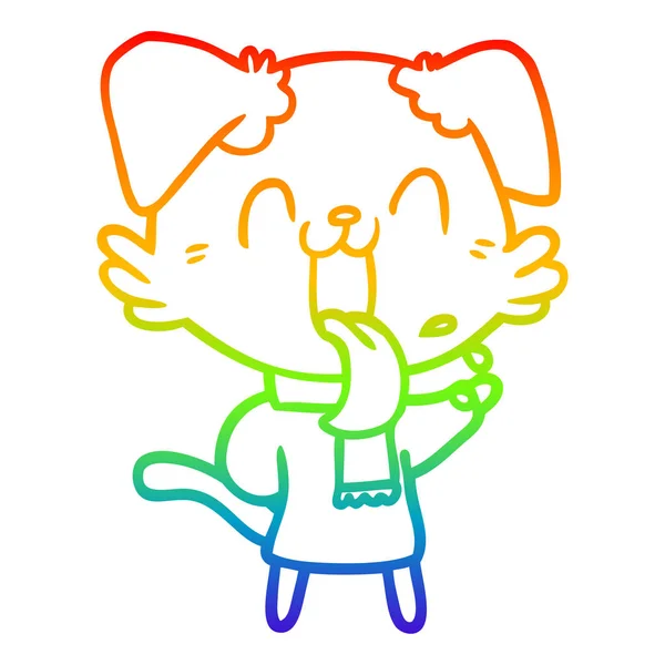虹のグラデーションライン描画漫画パンティング犬 — ストックベクタ