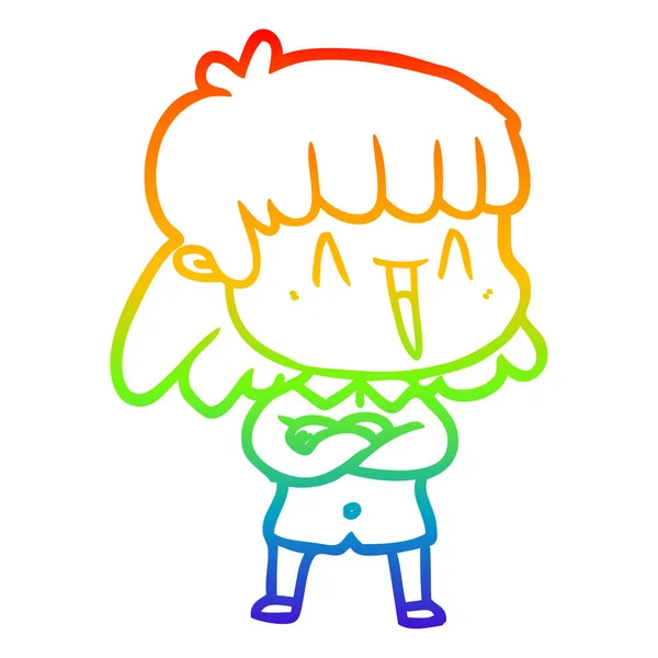 Regenboog gradiënt lijntekening cartoon vrouw — Stockvector