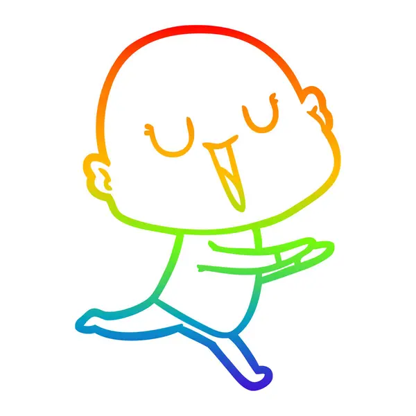 Gökkuşağı degrade çizgi çizim mutlu karikatür kel adam — Stok Vektör