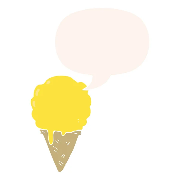 Cartoon ice cream and speech bubble in retro style — Stock Vector