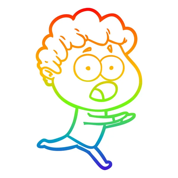 Arco-íris linha gradiente desenho cartoon homem ofegante em surpresa —  Vetores de Stock