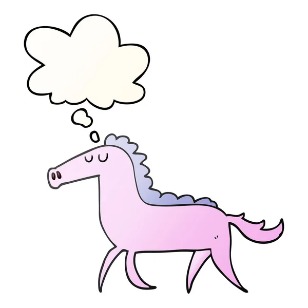 Kreslený kůň a myšlenková bublina v hladkém stylu přechodu — Stockový vektor