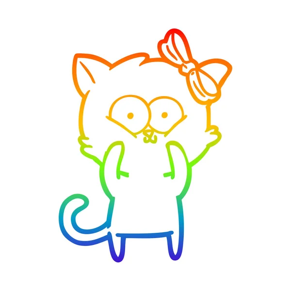 Rainbow gradient linje ritning tecknad katt — Stock vektor