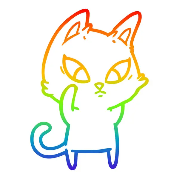 Regenboog gradiënt lijntekening verward cartoon kat — Stockvector